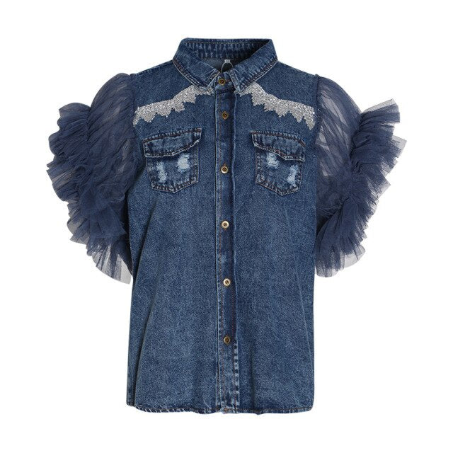 2021 Spring Cropped Fringe Denim Jacket Waistcoat Jeans Women Patchwork Blue Oversized Crop Sequin Coat Gothic Jean Jackets