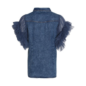 2021 Spring Cropped Fringe Denim Jacket Waistcoat Jeans Women Patchwork Blue Oversized Crop Sequin Coat Gothic Jean Jackets