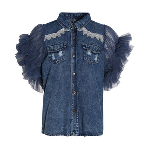 2021 Spring Cropped Fringe Denim Jacket Waistcoat Jeans Women Patchwork Blue Oversized Crop Sequin Coat Gothic Jean Jackets