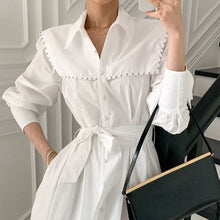 Load image into Gallery viewer, 2021 Spring Elegant Rivet Shirts Dress Vestidos Women Clothing Vintage Single-breasted OL Work Lace Up Casual Dresses Female