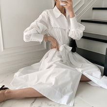 Load image into Gallery viewer, 2021 Spring Elegant Rivet Shirts Dress Vestidos Women Clothing Vintage Single-breasted OL Work Lace Up Casual Dresses Female