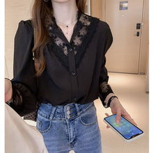 Load image into Gallery viewer, 2021 Spring Fashion Button Up Lace Shirt Vintage Blouse Women White Black Lady Long Sleeves Female Loose Street Shirts Oversized