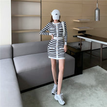 Load image into Gallery viewer, 2021 Spring Fashion Stripe Knitted Women Mini Dress Ladies Vintage Single-breasted Bodycon Dress