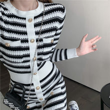 Load image into Gallery viewer, 2021 Spring Fashion Stripe Knitted Women Mini Dress Ladies Vintage Single-breasted Bodycon Dress