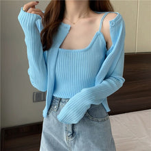 Load image into Gallery viewer, 2021 Spring Knitted Suit Casual Fashion Single-Breasted Long-Sleeve Cardigan And Short Sling Vest Two-Piece Set Femme