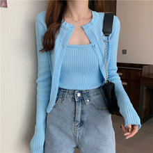 Load image into Gallery viewer, 2021 Spring Knitted Suit Casual Fashion Single-Breasted Long-Sleeve Cardigan And Short Sling Vest Two-Piece Set Femme