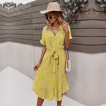 Load image into Gallery viewer, 2021 Spring New Bandage Dress Women Casual Short Sleeve Button Floral Print Dress For Woman Summer Holiday Style Dress