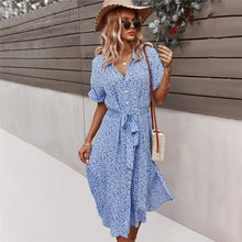 Load image into Gallery viewer, 2021 Spring New Bandage Dress Women Casual Short Sleeve Button Floral Print Dress For Woman Summer Holiday Style Dress