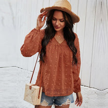 Load image into Gallery viewer, 2021 Spring New Chiffon Blouse Women Fashion V Neck Full Sleeve Summer Blouse Shirt Tops For Women Casual Solid Color