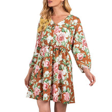 Load image into Gallery viewer, 2021 Spring New Fashion Women Dress Floral Print Vestidos Sexy V Neck Long Sleeve Batwing Sleeve High Waist Slim Fit Mini Dress