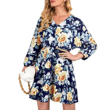 Load image into Gallery viewer, 2021 Spring New Fashion Women Dress Floral Print Vestidos Sexy V Neck Long Sleeve Batwing Sleeve High Waist Slim Fit Mini Dress