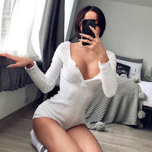 Load image into Gallery viewer, 2021 Spring New Fleece Bodysuit Women Sexy Solid Button Full Sleeve Rompers Ladies Summer Cosy Bodysuit Tops