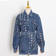 Load image into Gallery viewer, 2021 Spring New Personalized Fashion Denim Hollow Hole Denim Coat Jeans Cropped Oversized Jean Jacket Women Gothic Clothes