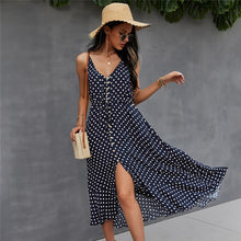 Load image into Gallery viewer, 2021 Spring New Polka Dot Spaghetti Strap Dress Women Casual V Neck Holiday Style Bandage Dress Ladies High Wasit Summer Dresses