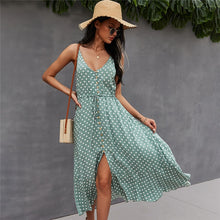 Load image into Gallery viewer, 2021 Spring New Polka Dot Spaghetti Strap Dress Women Casual V Neck Holiday Style Bandage Dress Ladies High Wasit Summer Dresses