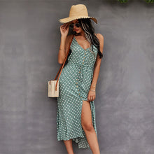 Load image into Gallery viewer, 2021 Spring New Polka Dot Spaghetti Strap Dress Women Casual V Neck Holiday Style Bandage Dress Ladies High Wasit Summer Dresses