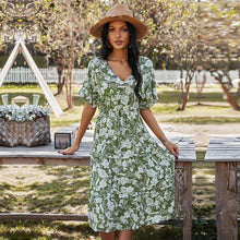 Load image into Gallery viewer, 2021 Spring New Print Dress Women Casual Short Sleeve High Waist Lace Up Floral Dress For Women Sexy V Neck Summer Dress