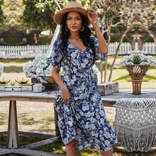 Load image into Gallery viewer, 2021 Spring New Print Dress Women Casual Short Sleeve High Waist Lace Up Floral Dress For Women Sexy V Neck Summer Dress