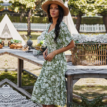 Load image into Gallery viewer, 2021 Spring New Print Dress Women Casual Short Sleeve High Waist Lace Up Floral Dress For Women Sexy V Neck Summer Dress