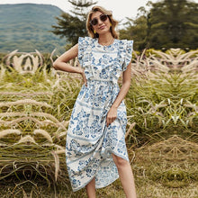 Load image into Gallery viewer, 2021 Spring New Ruffles Print Long Dress Women Casual O Neck High Waist Sleeveless Dress For Women Fashion Summer Dress