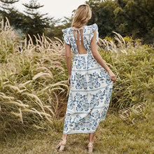 Load image into Gallery viewer, 2021 Spring New Ruffles Print Long Dress Women Casual O Neck High Waist Sleeveless Dress For Women Fashion Summer Dress
