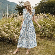 Load image into Gallery viewer, 2021 Spring New Ruffles Print Long Dress Women Casual O Neck High Waist Sleeveless Dress For Women Fashion Summer Dress