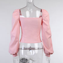 Load image into Gallery viewer, 2021 Spring New Sexy Square Collar Top Women Casual Solid Color Full Sleeve Shirring Slim Ladies Button Short Pullover Tops