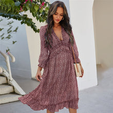Load image into Gallery viewer, 2021 Spring New Sexy V Neck Print Dress Women Casual Butterfly Sleeve High Waist  Dress For Women Sexy Summer Chiffon Dress