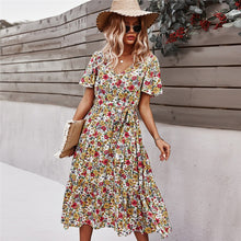 Load image into Gallery viewer, 2021 Spring New Short Sleeve Floral Dress Women Casual High Waist Sexy V Neck Print Dress For Woman Summer Knee Length Dress