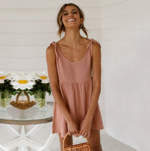 Load image into Gallery viewer, 2021 Spring New Spaghetti Strap Dress Women Casual Solid Lace Up Short Sleeveless Dress For Women O Neck Summer Sling Dress