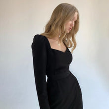 Load image into Gallery viewer, 2021 Spring New Square Collar Puff Sleeve Dress Women Solid Slim Split Sexy Bodycon Dress For Woman Temperament Party Dress