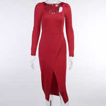 Load image into Gallery viewer, 2021 Spring New Square Collar Puff Sleeve Dress Women Solid Slim Split Sexy Bodycon Dress For Woman Temperament Party Dress