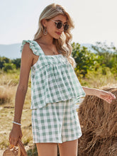 Load image into Gallery viewer, 2021 Spring New Sweet Plaid Set Women Ruffles Square Collar Tank Top for Women Cotton Short Sets Co-ords  Summer Two Piece Sets