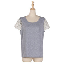 Load image into Gallery viewer, 2021 Spring New T Shirt Women Casual O Neck Lace Short Sleeve Pullover Top Female Solid Color Summer T Shirt For Women Gray