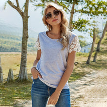 Load image into Gallery viewer, 2021 Spring New T Shirt Women Casual O Neck Lace Short Sleeve Pullover Top Female Solid Color Summer T Shirt For Women Gray