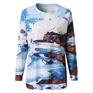 2021 Spring New Women's Landscape Printed Large Long Sleeve T-shirt Befree Harajuku Vintage Modis Tumblr Plus Size Tops Gothic