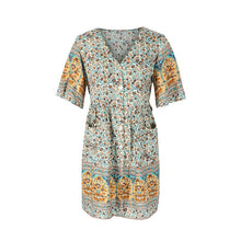 Load image into Gallery viewer, 2021 Spring Print Short Dress Women Casual V Neck Bohemian Short Sleeve Dress For Woman Fashion Sexy Summer Dress