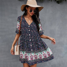 Load image into Gallery viewer, 2021 Spring Print Short Dress Women Casual V Neck Bohemian Short Sleeve Dress For Woman Fashion Sexy Summer Dress