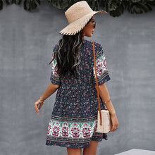 Load image into Gallery viewer, 2021 Spring Print Short Dress Women Casual V Neck Bohemian Short Sleeve Dress For Woman Fashion Sexy Summer Dress