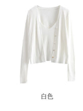 Load image into Gallery viewer, 2021 Spring Solid Color Knitted Suit Casual Fashion Single-Breasted Long-Sleeve Cardigan+Short Sling Vest Two-Piece Set Femme