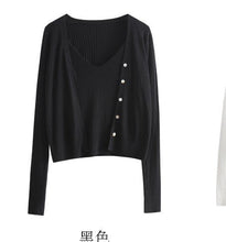Load image into Gallery viewer, 2021 Spring Solid Color Knitted Suit Casual Fashion Single-Breasted Long-Sleeve Cardigan+Short Sling Vest Two-Piece Set Femme