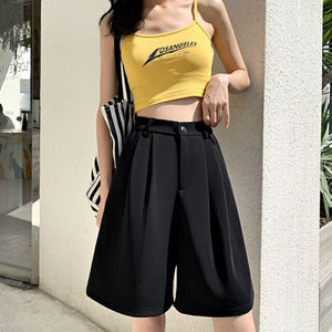 2021 Spring Summer Fashion High Waist Women Shorts Casual Half- Length Sashes Belted Women Loose Shorts Pockets  Streetwear