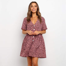 Load image into Gallery viewer, 2021 Spring Summer New Floral Short Dress Women V Neck  Single Breasted High Waist Print Ladies Slim Button Dot Dresses