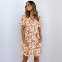 Load image into Gallery viewer, 2021 Spring Summer New Floral Short Dress Women V Neck  Single Breasted High Waist Print Ladies Slim Button Dot Dresses
