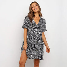 Load image into Gallery viewer, 2021 Spring Summer New Floral Short Dress Women V Neck  Single Breasted High Waist Print Ladies Slim Button Dot Dresses