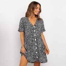 Load image into Gallery viewer, 2021 Spring Summer New Floral Short Dress Women V Neck  Single Breasted High Waist Print Ladies Slim Button Dot Dresses