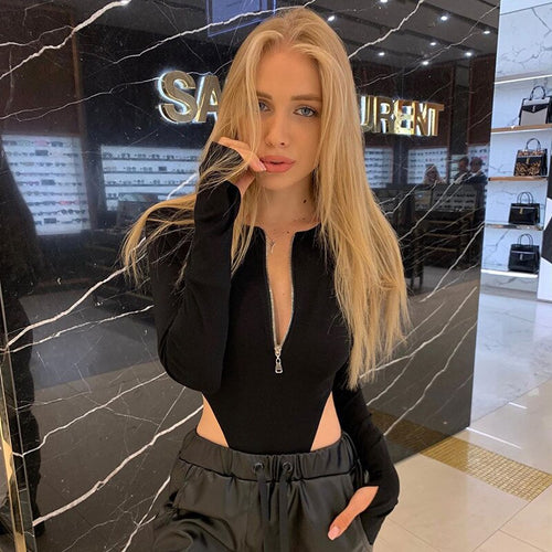 2021 Spring Summer Rompers Women Jumpsuits Fashion Solid Zipper Long Sleeve Sexy Sheath Skinny Women Rompers Bodysuits
