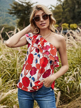 Load image into Gallery viewer, 2021 Spring Summer Sexy Floral One Shoulder Top For  Women Kawaii Ladies Red Tiered Ruffle Open Back Flower Print Blouse