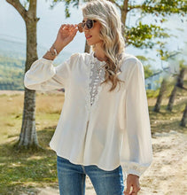 Load image into Gallery viewer, 2021 Spring Summer Women Casual Long Blouse Shirts O Neck Lace Chiffon White Shirts Fashion Female Floral Tops Female Blusas