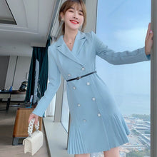 Load image into Gallery viewer, 2021 Spring Vintage Blazer Dresses For Women Double Breasted Slim Pleated Elegant Office Ladies Dress With Belt Femme